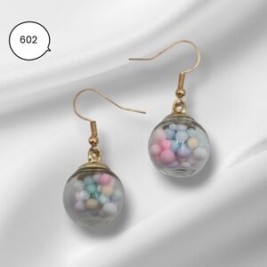 Pastel Bead Glass Globe Earrings | Colorful Dangle Earrings with Gold Hooks
